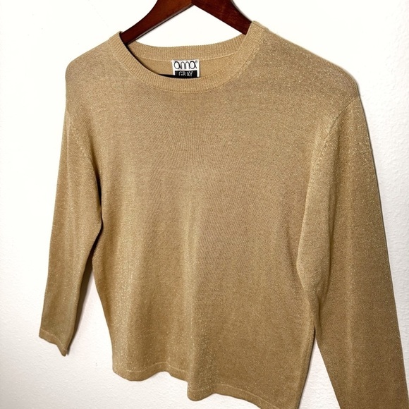 Anna Gray Vintage 1987 Women Silk Gold shimmering stretch sweatshirt size M - Picture 3 of 8